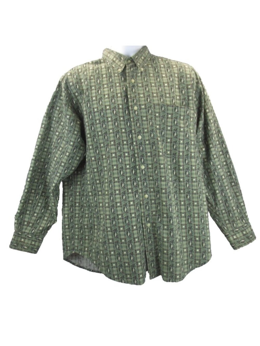 VTG 90S Bugle Boy Mens Sz M Cotton Button Up Golf Clubs Bag Long Sleeve All Over